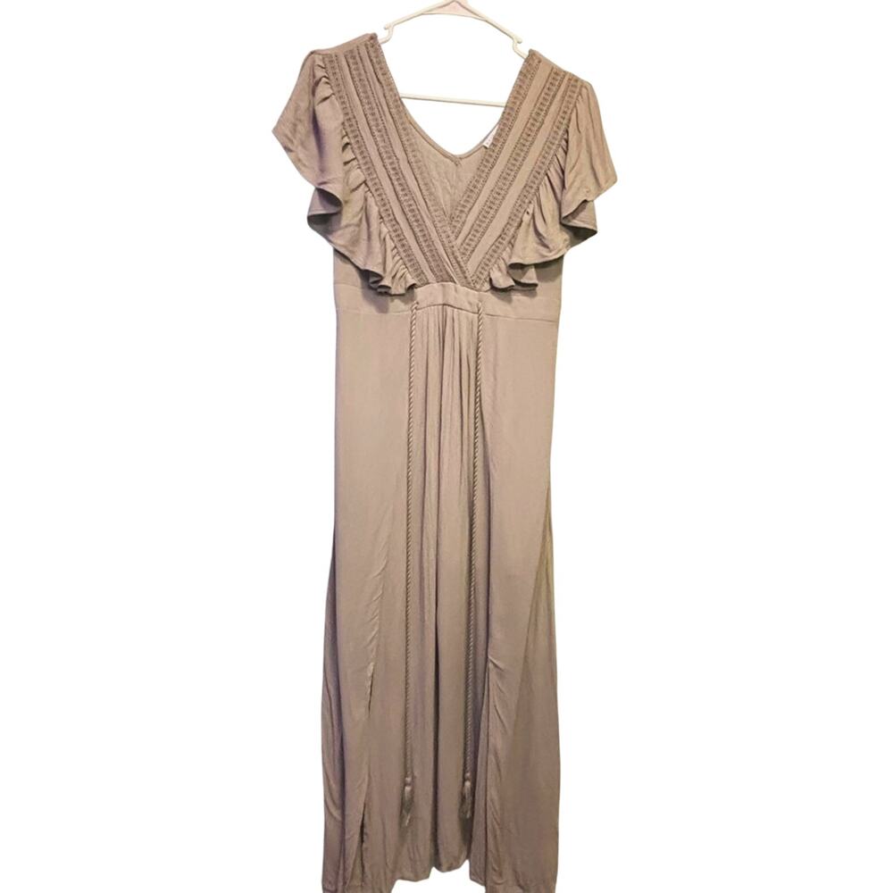 Baltic Born Womens Jennifer Sage Green Ruffle V-Neck Maxi Dress S Cottagecore